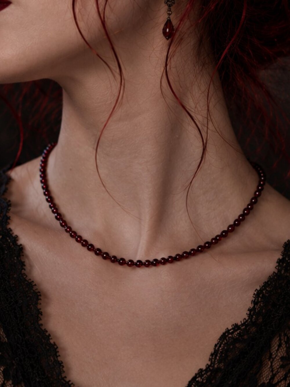 Tiny Natural Garnet Necklace 3mm Dark Red Unisex